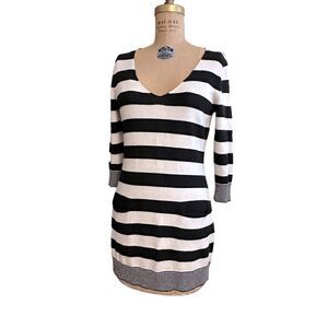 Guess Black and White Striped Mini Sweater Dress